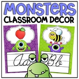 Cursive Alphabet Posters in a Monsters Classroom Decor Theme