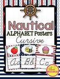 Cursive Alphabet Posters in a Nautical Classroom Decor Theme