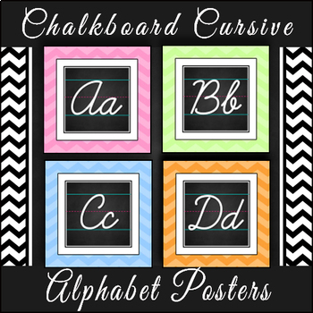 cursive alphabet posters sale classroom display chevron chalkboard theme
