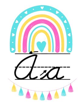 Preview of Cursive Alphabet Teal and Pink Rainbow