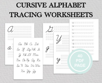 Preview of Cursive Alphabet Tracing Worksheets, handwriting practice, practice words