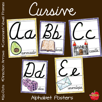 Preview of Cursive Alphabet Wall Cards - Watercolor Theme - ABC Posters