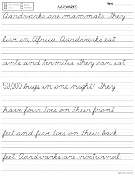 Cursive Animal Copywork - Handwriting Practice by Apples and Bananas ...