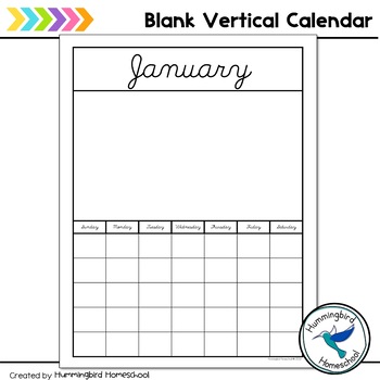 Cursive Blank Monthly Calendar (Vertical) Single Page Month with ...