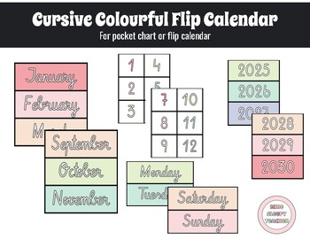 Preview of Cursive Colorful Flip Calendar