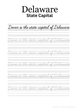 Preview of Cursive Delaware State Capital