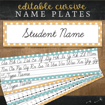 Preview of Cursive Desk Name Plates : Editable Teal and Tangerine Desk Strips