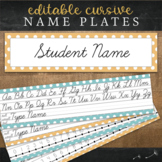 Cursive Desk Name Plates : Editable Teal and Tangerine Des