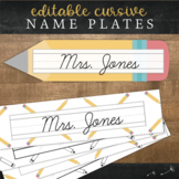 Cursive Desk Name Plates : Pencil Theme (Editable)