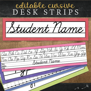 Preview of Cursive Desk Strips : Editable Name Plates