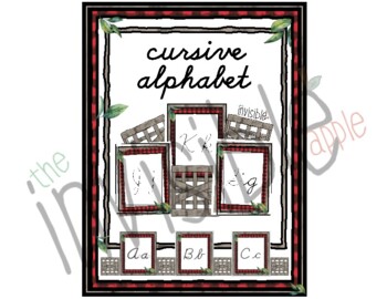 Preview of Cursive * Farmhouse Red Buffalo Plaid Theme * Alphabet Posters * Classroom Decor