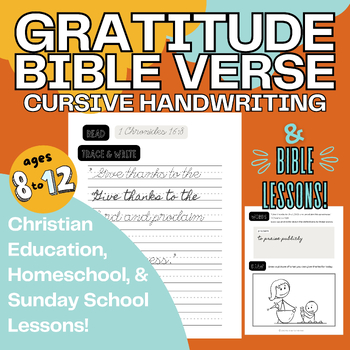 Preview of Gratitude Bible Memory Cursive Pages (Bible Lessons + Handwriting for 3rd-6th)
