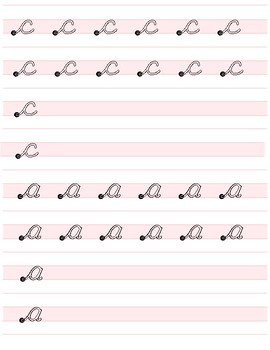 Preview of Cursive Handwriting Worksheet on Pink lined Paper