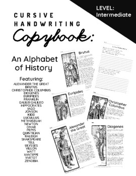 Preview of Cursive Handwriting Copybook for Teens: An Alphabet of History