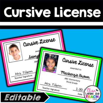 Preview of Cursive Handwriting License and Exam for Cursive Writing