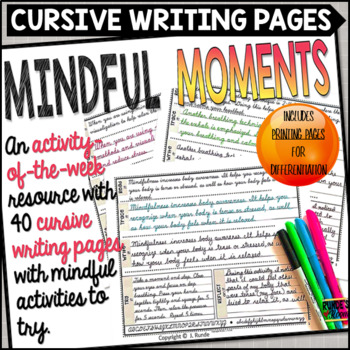 Preview of Cursive Handwriting and Printing Practice Mindfulness Activities Worksheets