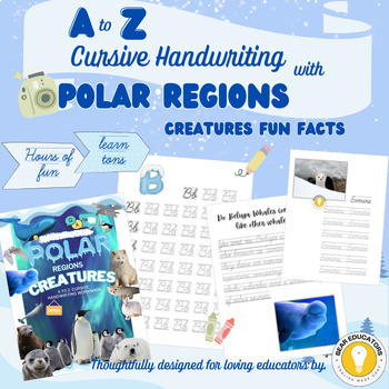 Preview of Cursive Handwriting + Polar Animals Fun Facts Winter Wonderland Activity Pack!