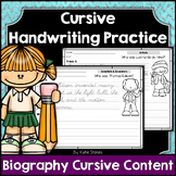 Cursive Handwriting Practice Pages - Biographies 13 Set BU