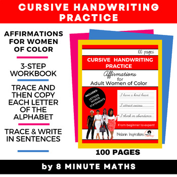 Preview of Cursive Handwriting Practice Book With Affirmations for Women of Color