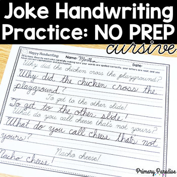 Preview of Joke Handwriting Cursive Practice NO PREP Print and Go