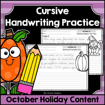 Cursive Handwriting Practice - October Holidays by Katie Stokes | TpT