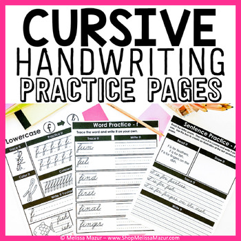 Cursive Handwriting Practice Pages by Melissa Mazur | TpT
