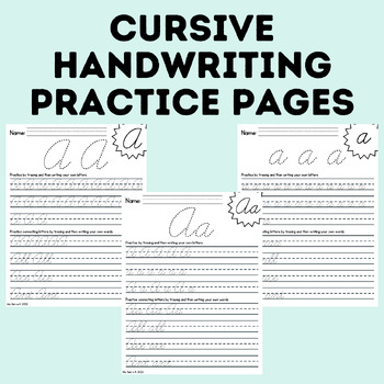 Cursive Handwriting Practice Pages by Ms Beh in K | TPT