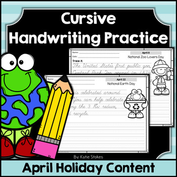 Preview of Cursive Handwriting Practice Pages - April Holidays
