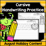 Cursive Handwriting Practice Pages - August Holidays