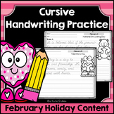 Cursive Handwriting Practice Pages - February Holidays