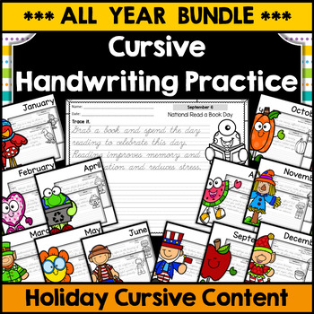 Preview of Cursive Handwriting Practice Pages - Monthly Holiday Content BUNDLE