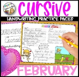 Cursive Handwriting Practice Pages Monthly Seasonal - FEBRUARY