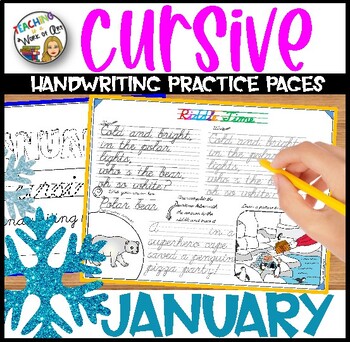 Preview of Cursive Handwriting Practice Pages Monthly Seasonal - JANUARY