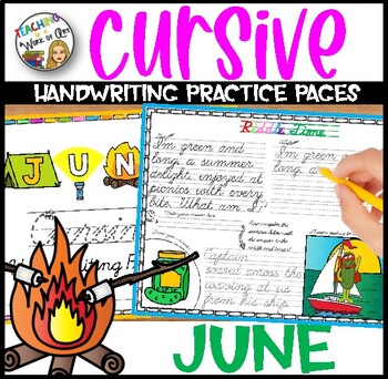 Preview of Cursive Handwriting Practice Pages Monthly Seasonal - JUNE