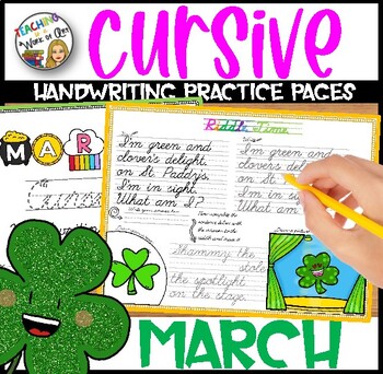 Preview of Cursive Handwriting Practice Pages Monthly Seasonal - MARCH