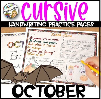 Preview of Cursive Handwriting Practice Pages Monthly Seasonal - OCTOBER