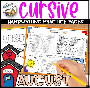 Cursive Handwriting Practice Pages Monthly Seasonal - AUGUST | TPT