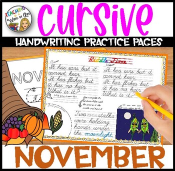 Preview of Cursive Handwriting Practice Pages Monthly Seasonal - NOVEMBER