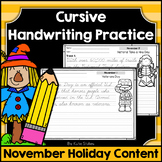 Cursive Handwriting Practice Pages - November Holidays