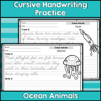 Indented Cursive Handwriting Practice With Animals For Kids