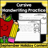 Cursive Handwriting Practice Pages - September Holidays