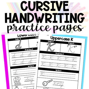 Cursive Handwriting Practice Pages - Upper & Lower Case Letters and Words