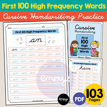 Preview of Cursive Handwriting Practice Sheets, First 100 High Frequency Words Worksheets