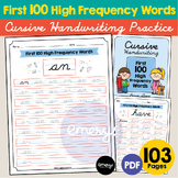 Cursive Handwriting Practice Sheets, First 100 High Freque