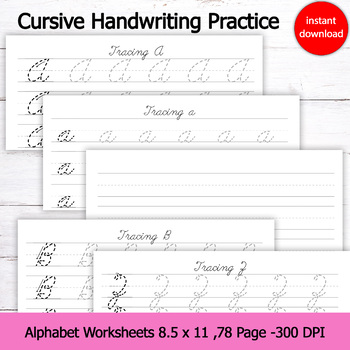 Preview of Cursive Handwriting Practice Uppercase And Lowercase Letter Tracing Worksheets