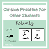 Cursive Handwriting Practice Worksheet Activity Letter E