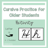 Cursive Handwriting Practice Worksheet Activity Letter H
