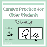Cursive Handwriting Practice Worksheet Activity Letter Q