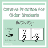 Cursive Handwriting Practice Worksheet Activity Letter Z