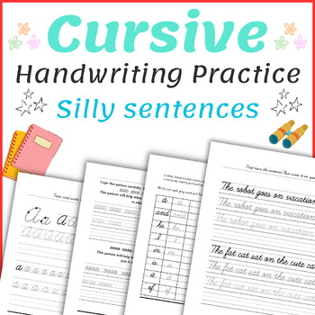Preview of Cursive Handwriting Practice Worksheets ( Silly sentences )
